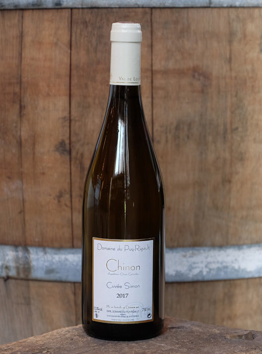 Bouteille de vin blanc, Cuvée Simon en AOC Chinon, du domaine du Puy Rigault.